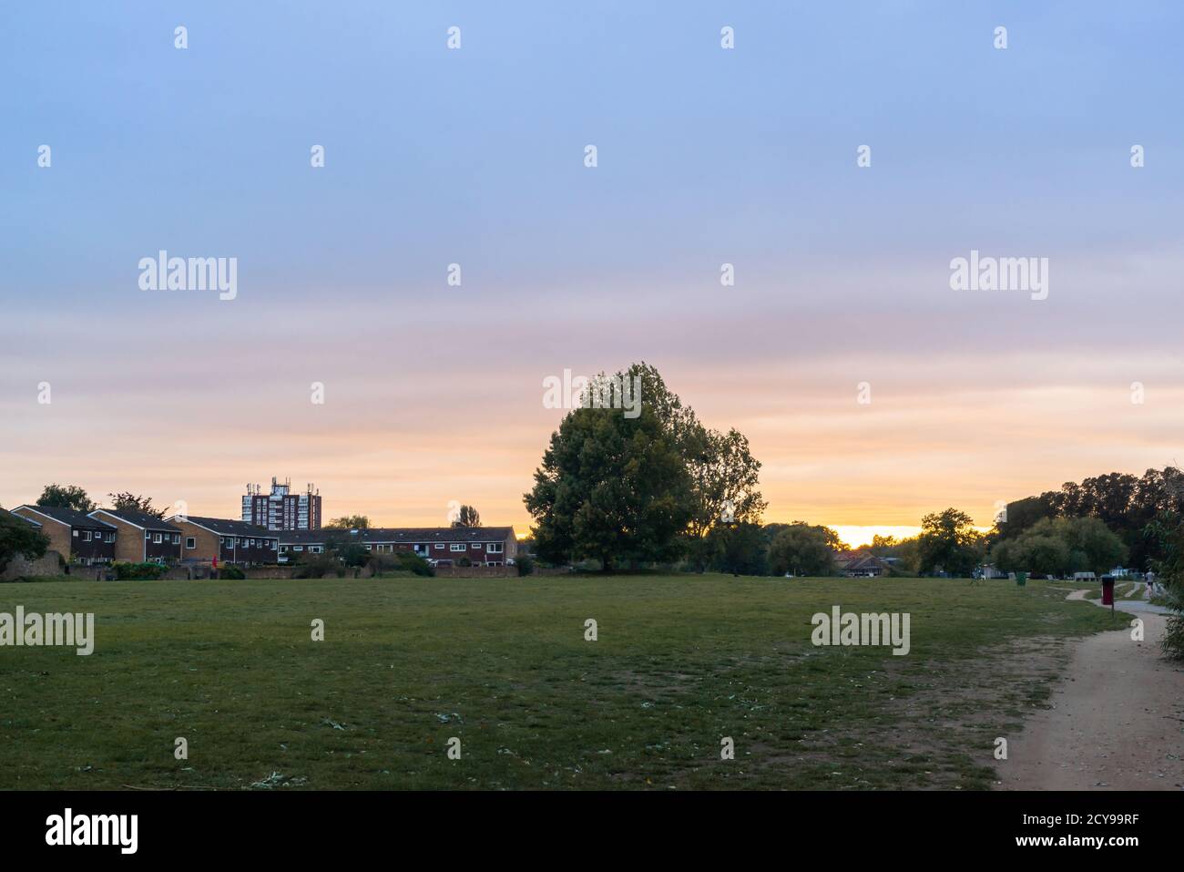 Sunset over Hurst Park in West Molesey, London, England, UK Stock Photo