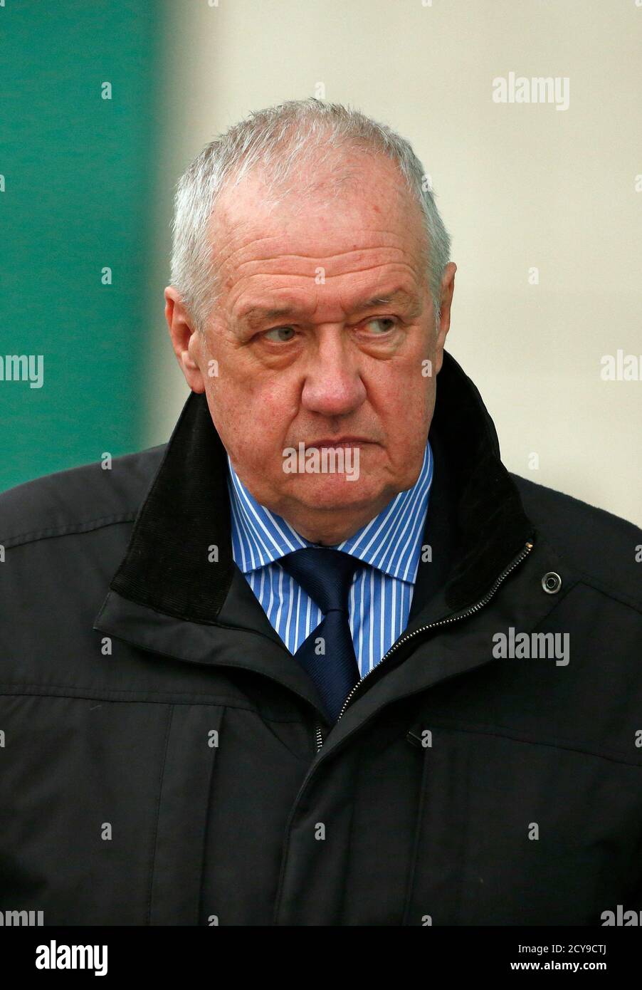 Former Chief Superintendent of South Yorkshire Police, David Duckenfield, leaves after giving evidence to the Hillsborough Inquest in Warrington, northern England March 12, 2015. Duckenfield was match commander at the 1989 Hillsborough disaster, that claimed the lives of 96 men, women and children.   REUTERS/Phil Noble (BRITAIN  - Tags: CRIME LAW SPORT SOCCER) Stock Photo