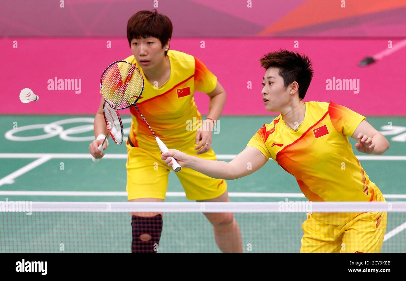 China's Wang Xiaoli and Yu Yang play against South Korea's Jung Kyung-eun  and Kim Ha-na during their women's doubles group play stage Group A  badminton match during the London 2012 Olympic Games