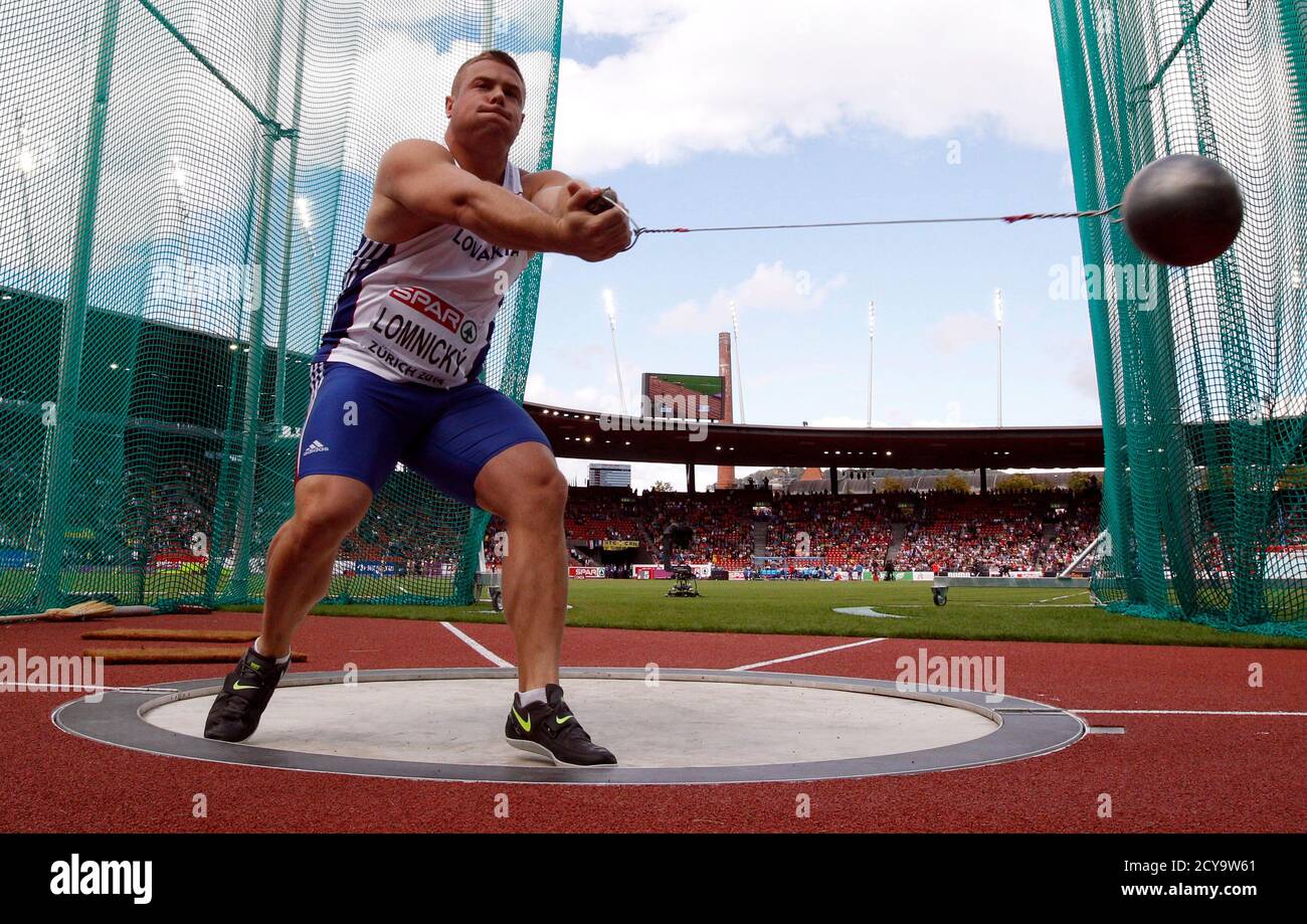 Marcel Lomnicky of Slovakia competes in the men's hammer throw final during  the European Athletics Championships at the Letzigrund Stadium in Zurich  August 16, 2014. REUTERS/Phil Noble (SWITZERLAND - Tags: SPORT ATHLETICS
