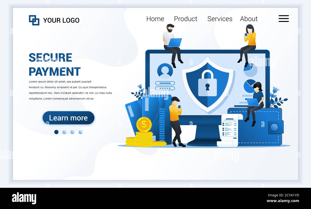 Vector illustration of Secure payment or money transfer concept with ...