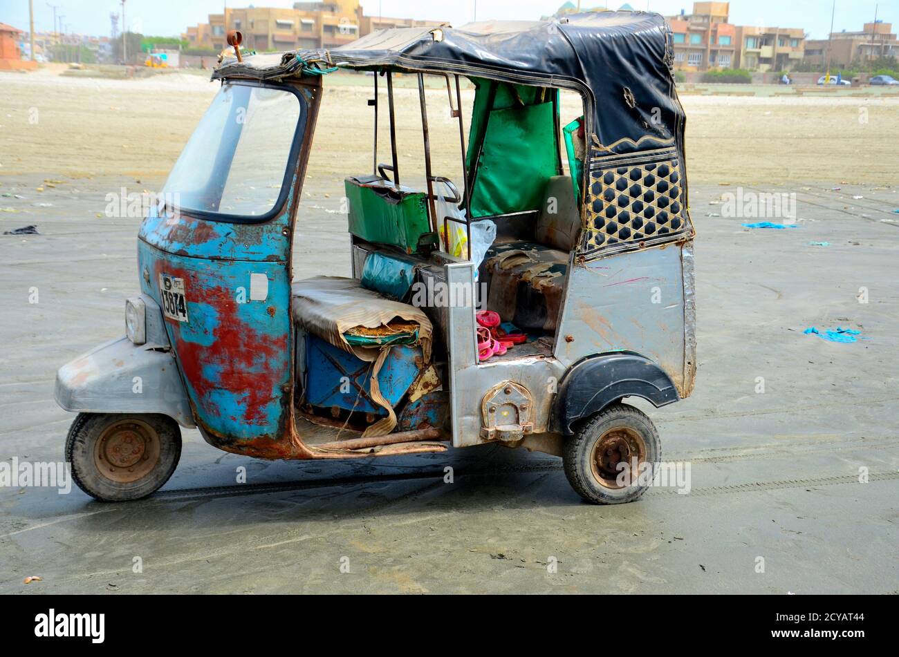 Old dilapidated Rickshaw tuk tuk on Sea View Beach Clifton Karachi ...