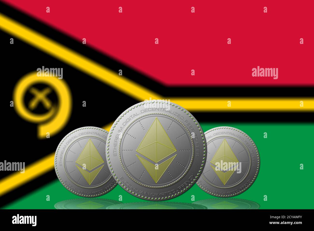 3d Illustration Three Ethereum Cryptocurrency With Vanuatu Flag On Background Stock Photo Alamy