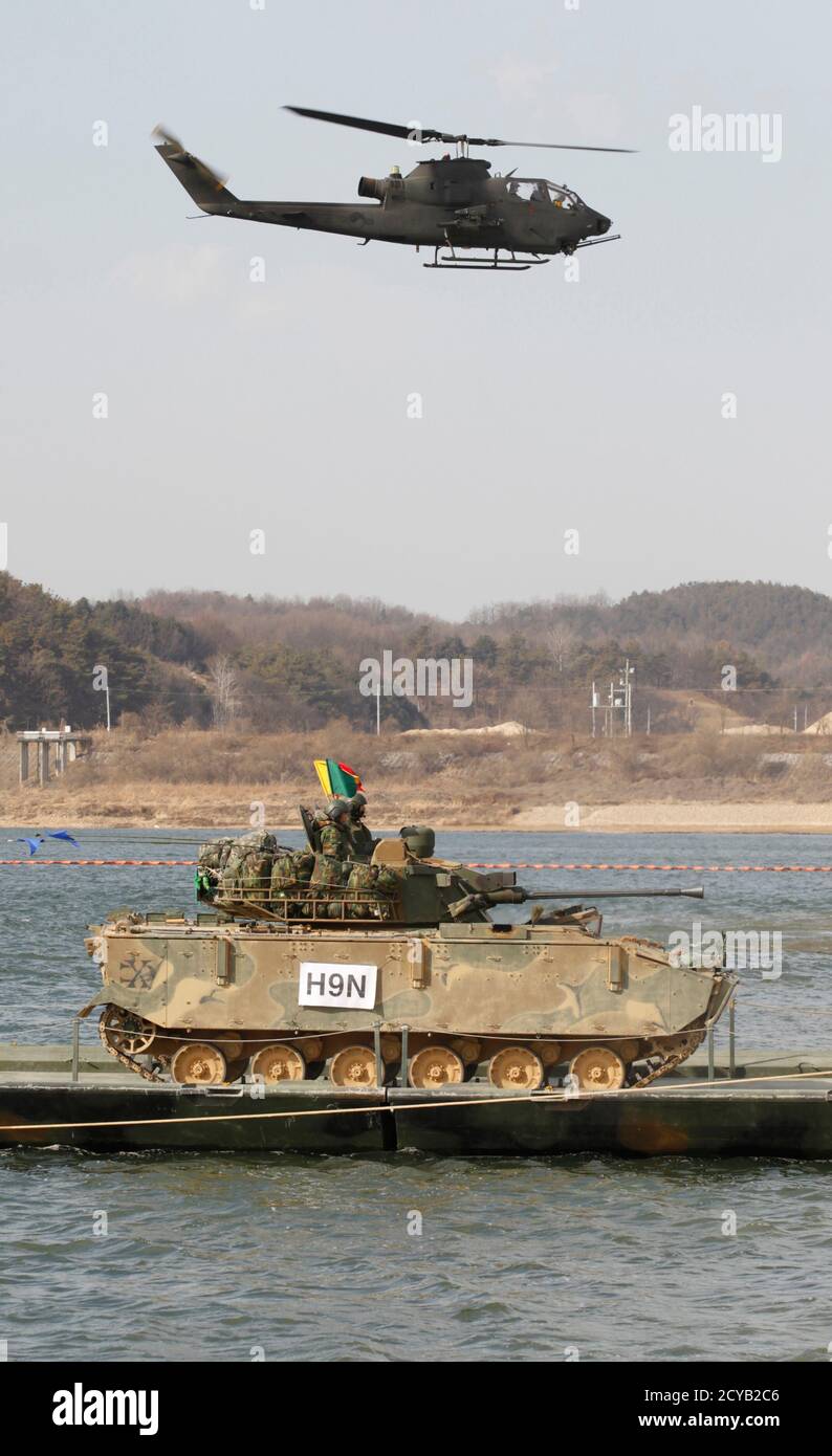 Tanks Of The South Korean Army Participate In A River Crossing Operation Drill In Chungju About 100 Km 62 Miles Southeast Of Seoul February 8 2012 Reuters Lee Jae Won South Korea Tags Military