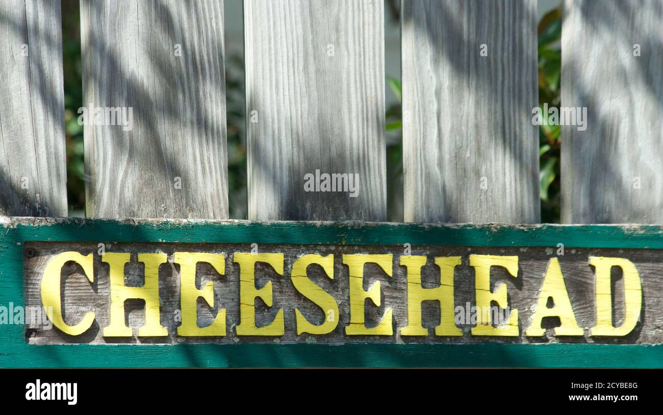Cheesehead Sign on Fence Stock Photo Alamy