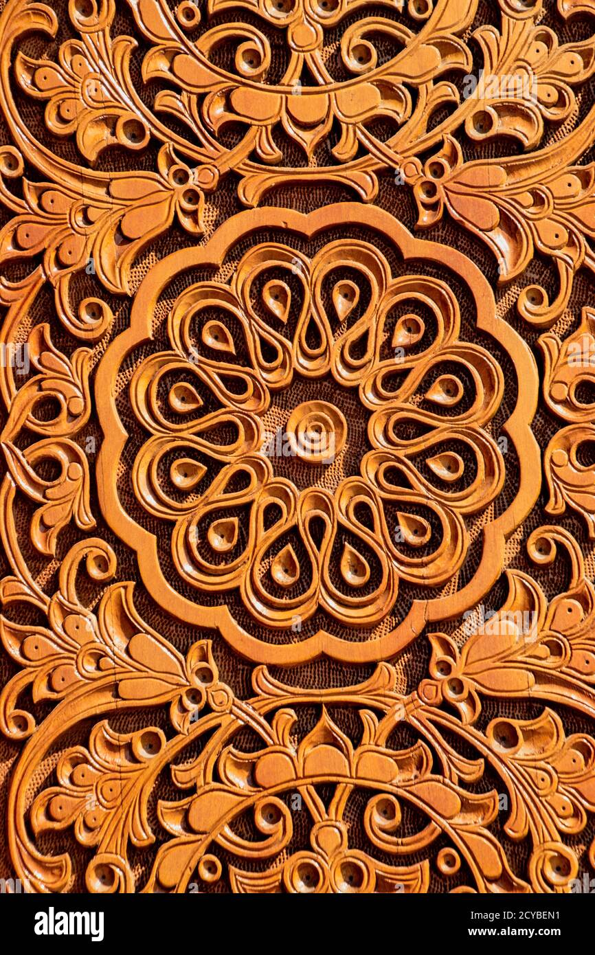 Background pattern from elaborate wood carving old Stock Photo