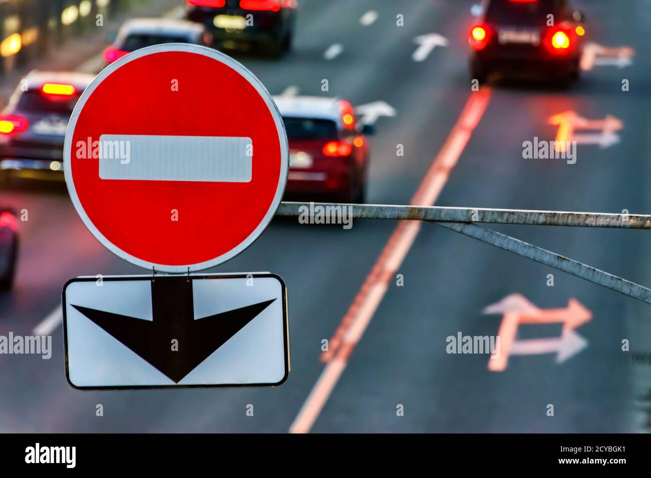 Traffic sign entry to the lane is prohibited Stock Photo - Alamy