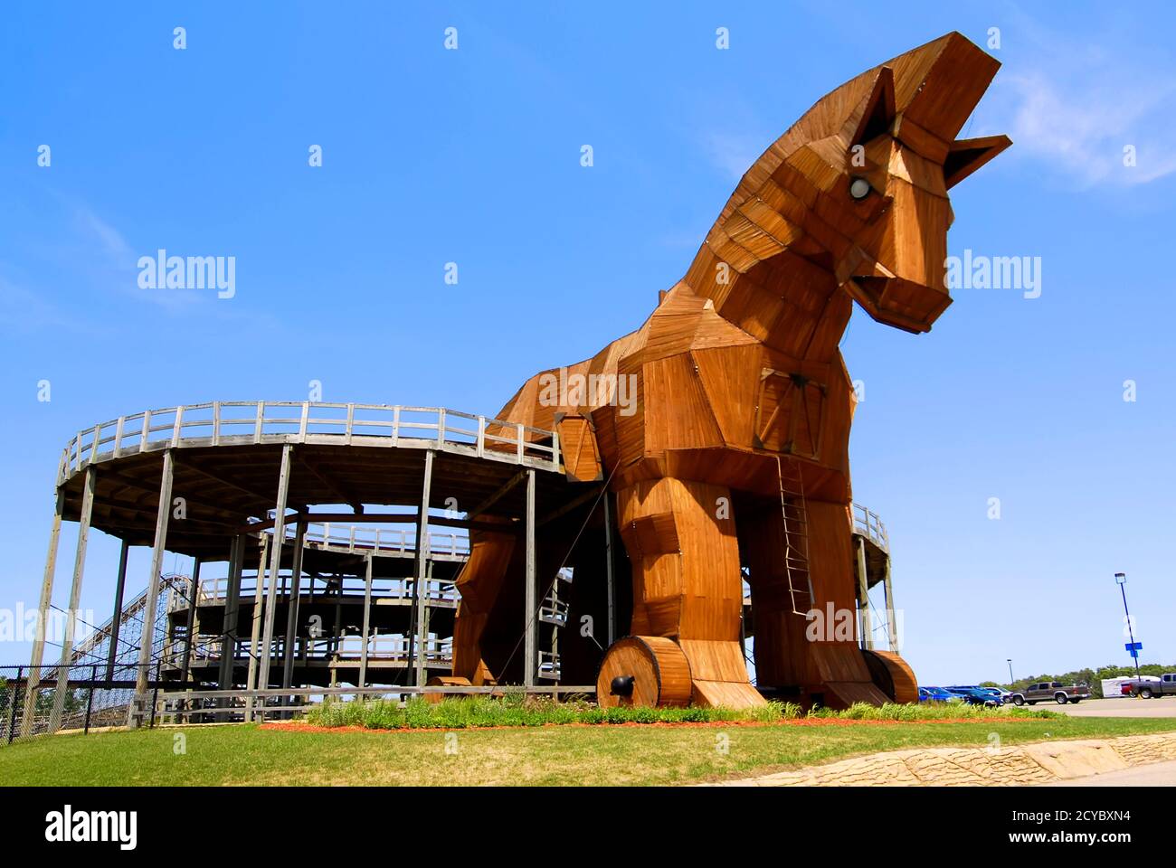 Trojan Horse at the Mt Olympus Theme Park, Wisconsin Dells, WI is a major attraction at The Wisconsin Dells in Wisconsin and popular resort area only Stock Photo