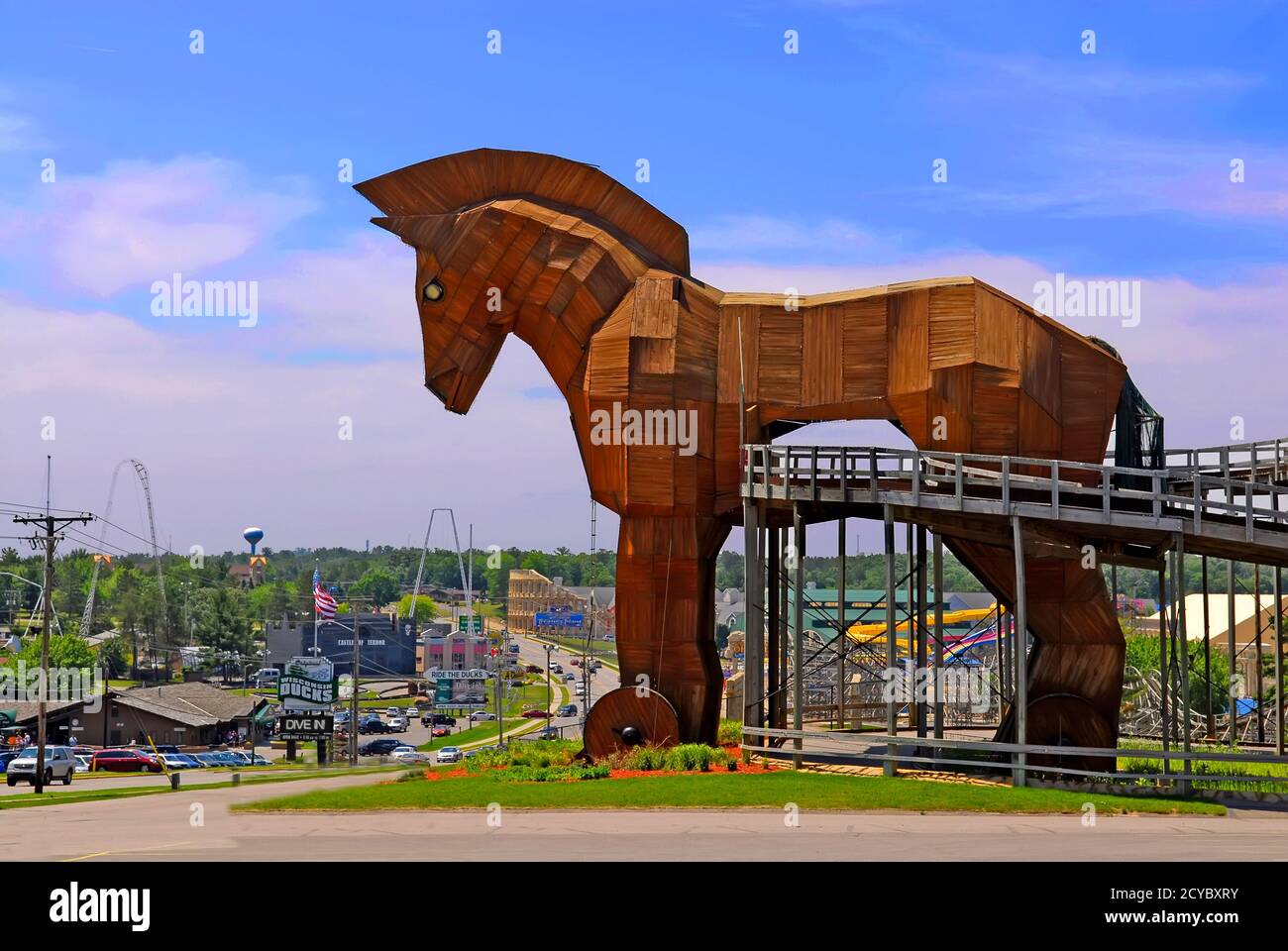 Trojan Horse at the Mt Olympus Theme Park, Wisconsin Dells, WI is a major attraction at The Wisconsin Dells in Wisconsin and popular resort area only Stock Photo