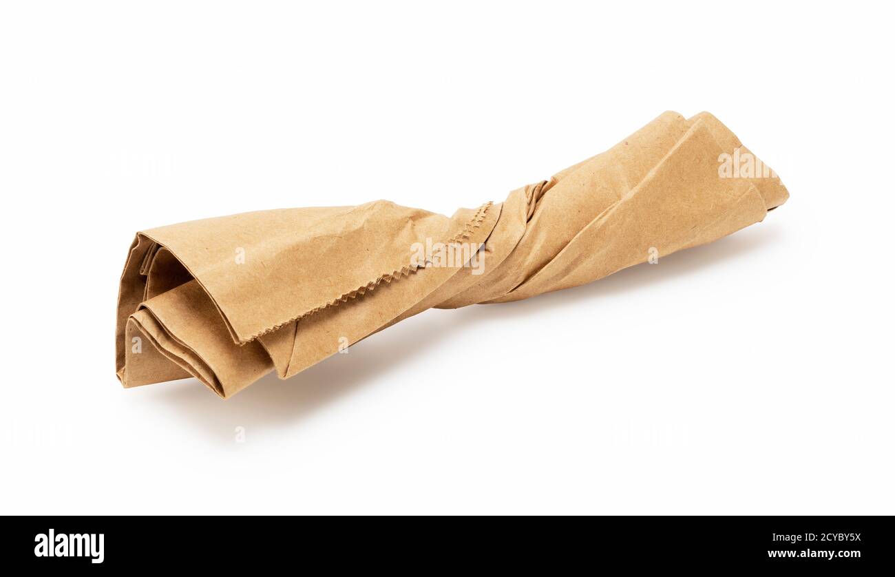 Brown paper bag trash placed on a white background Stock Photo