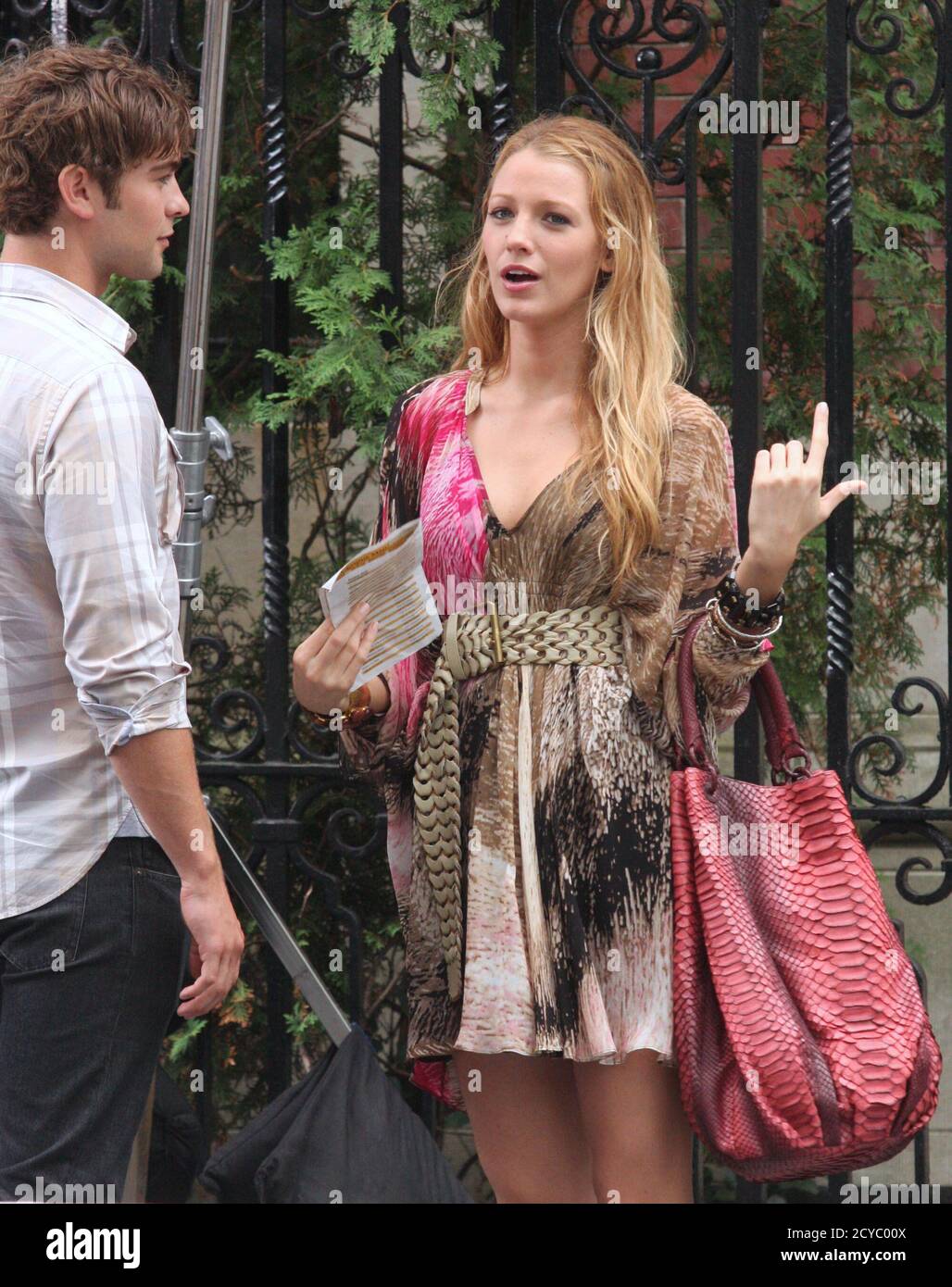 Chace Crawford and Blake Lively filming The CW's 'Gossip Girl' in New York City on July 14, 2010.  Photo Credit: Henry McGee/MediaPunch Stock Photo