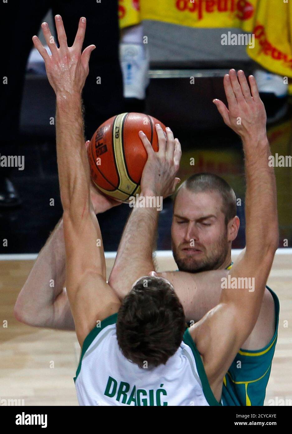 Slovenia S Goran Dragic Tries To Block A Pass By Australia S Mark Worthington Top Dduring Their Fiba Basketball World Championship Game In Istanbul September 5 2010 Reuters Sergio Perez Turkey Tags Sport Basketball