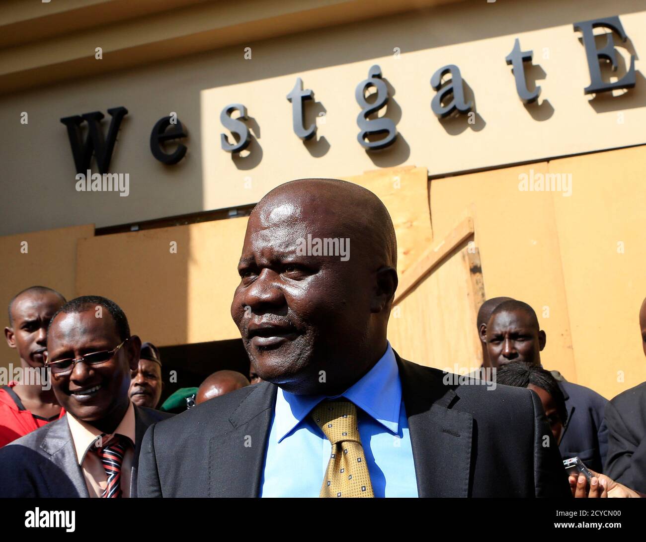 Kenya's acting chief magistrate Daniel Ochenja is pictured at the main entrance of Westgate Shopping Mall, during an investigation of the crime scene in the trial of four men charged with helping al Qaeda-linked militants launch an attack on the mall, in Nairobi January 21, 2014.  The trial for the four Somali men, accused of giving support and shelter to gunmen who killed at least 67 people during the assault on Nairobi's Westgate complex that started on September 21, 2013, began last week. The assault was claimed by the Somali Islamist rebel group al Shabaab. REUTERS/Noor Khamis (KENYA - Tag Stock Photo