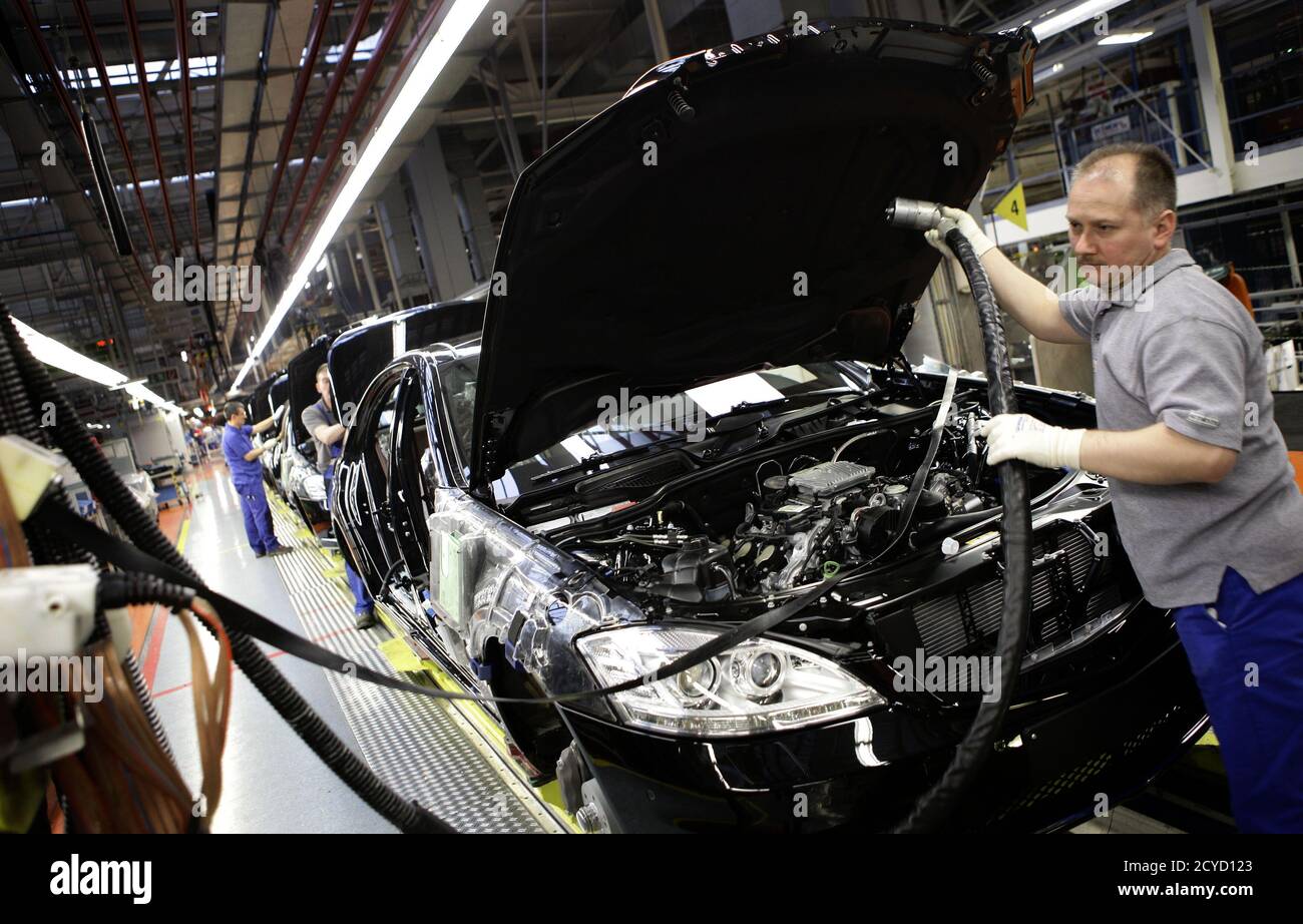 Employees Of German Car Manufacturer Mercedes Benz Work On Mercedes S 