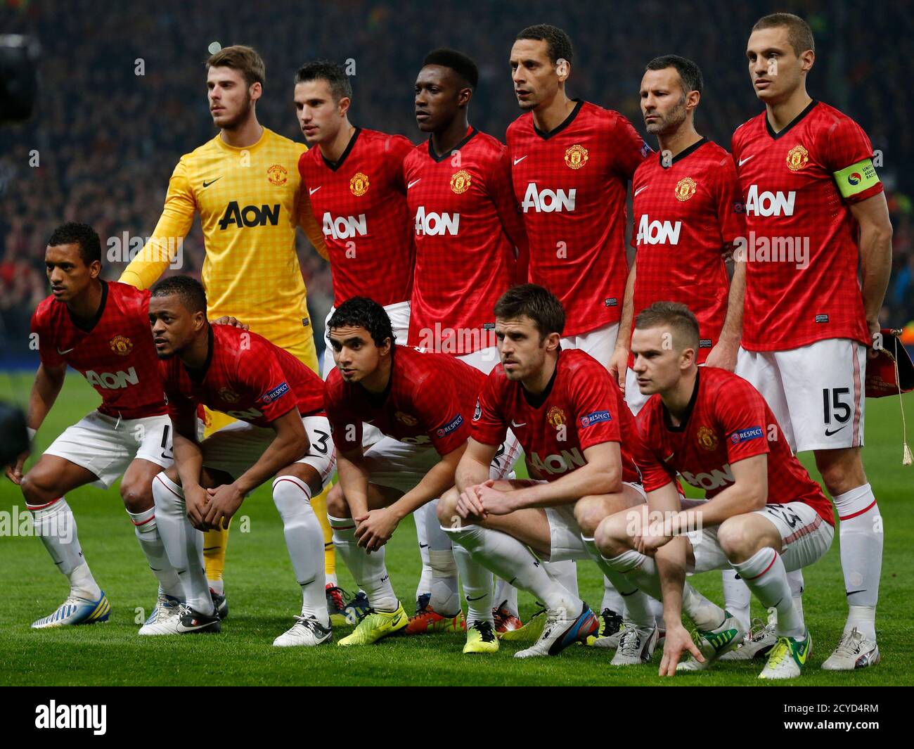 Manchester United S Starting Lineup Pose For A Photograph Before Before Their Champions League Soccer Match Against Real Madrid At Old Trafford Stadium In Manchester March 5 2013 Back Row L R David De