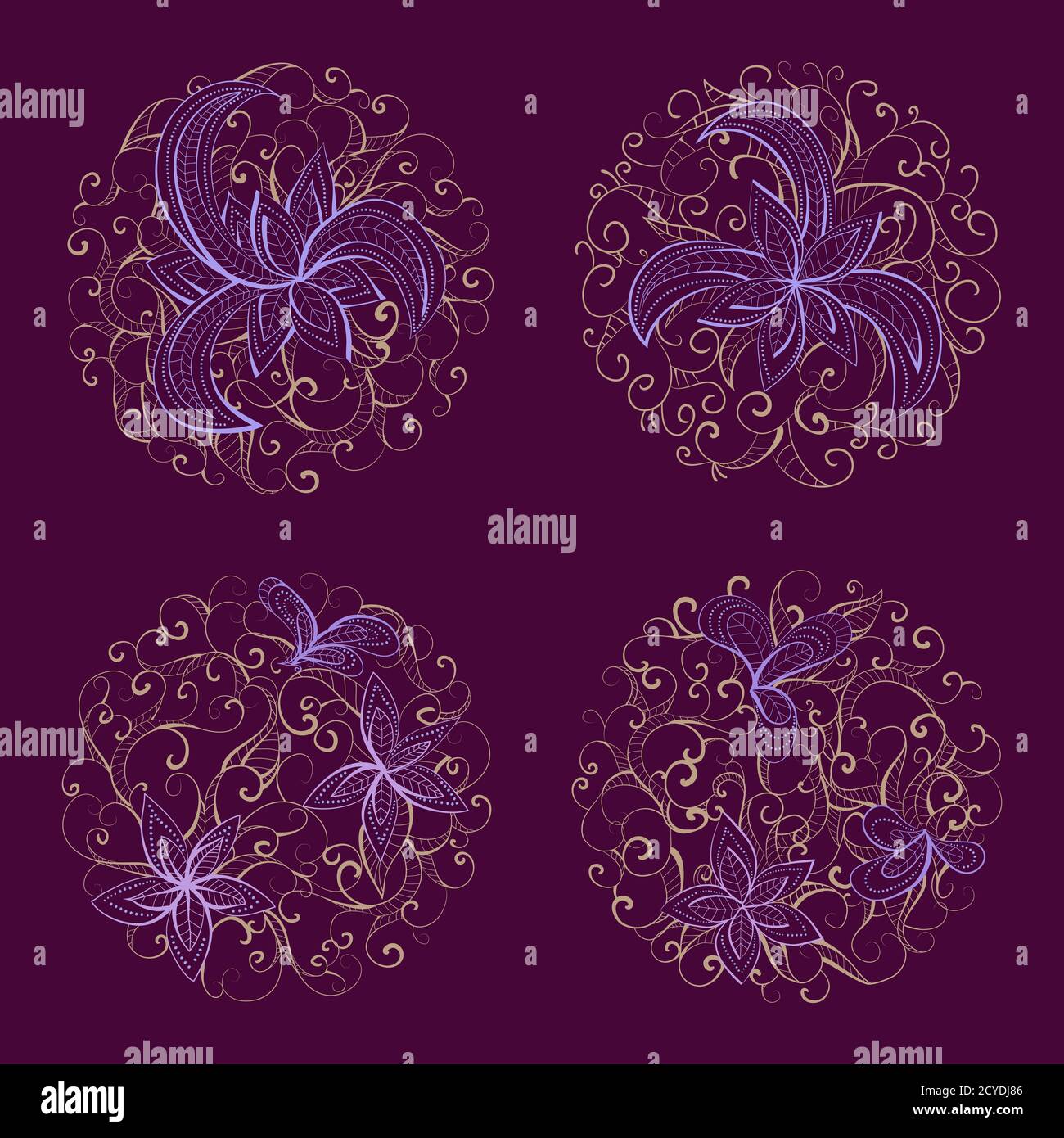 Pattern Yellow Violet Set of vector round patterns with floral elements for your design ...