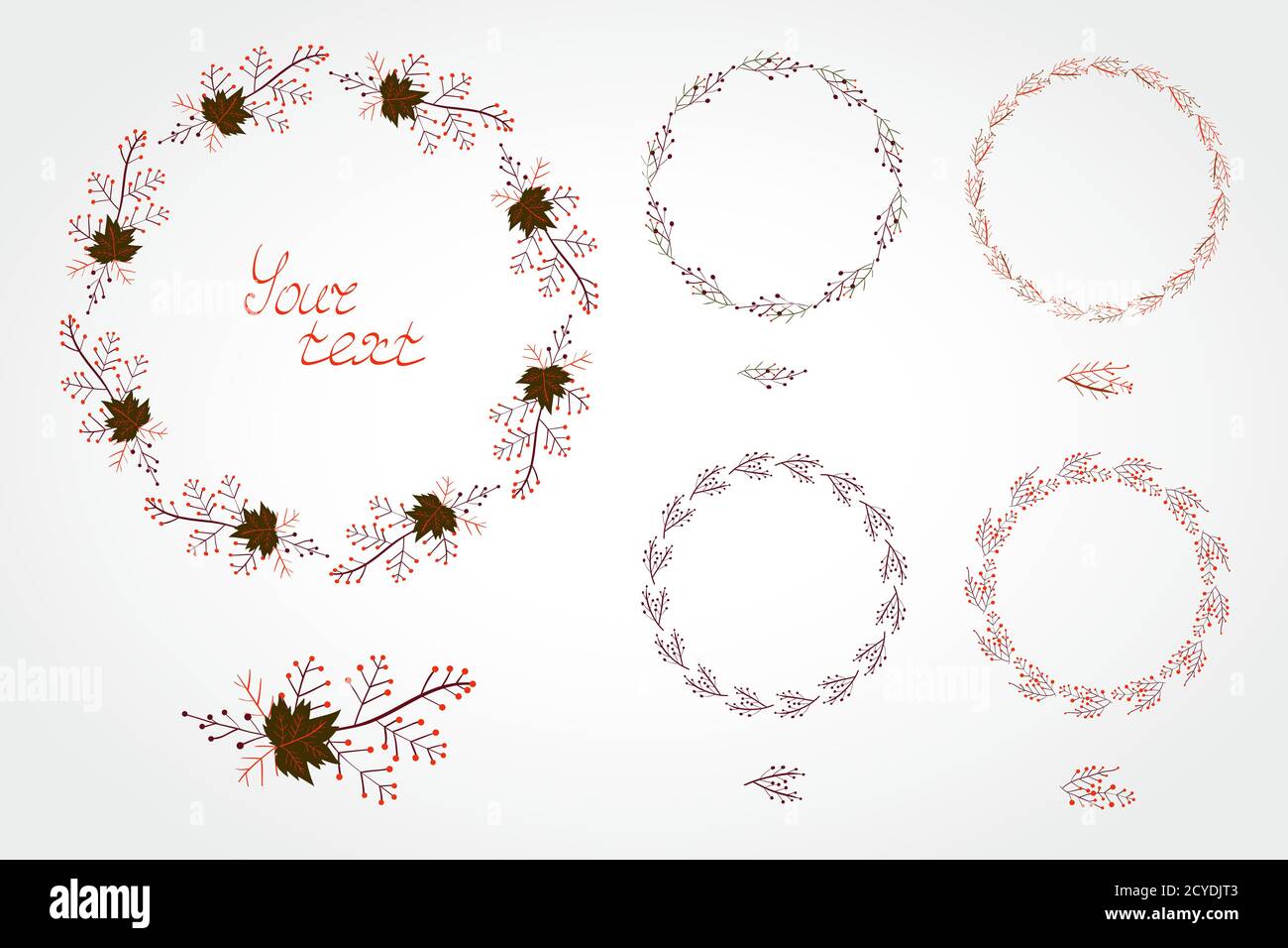 Vector set of simple round frames with autumn leaves and branches. In ...
