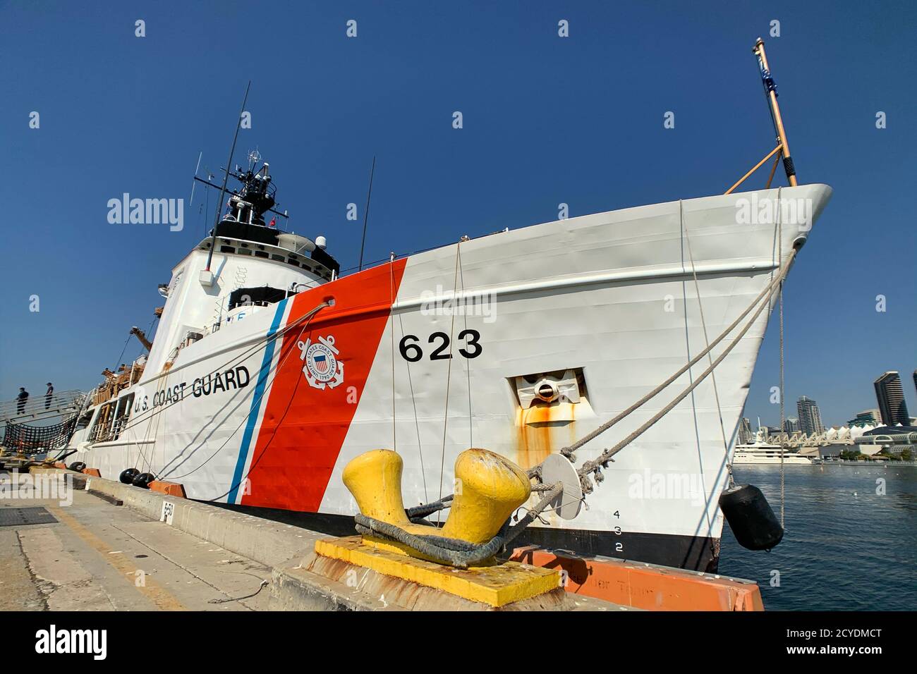The Coast Guard Cutter Steadfast (WMEC-623) is seen at the Port of San Diego after the crew offloaded approximately 3,905 pounds of suspected cocaine in San Diego Oct. 1, 2020. The drugs, worth an estimated $67 million, were seized in international waters of the Eastern Pacific Ocean and represent two suspected drug smuggling vessel interdictions off the coasts of Mexico, Central and South America in early September by the Steadfast crew. (U.S. Coast guard photo) Stock Photo