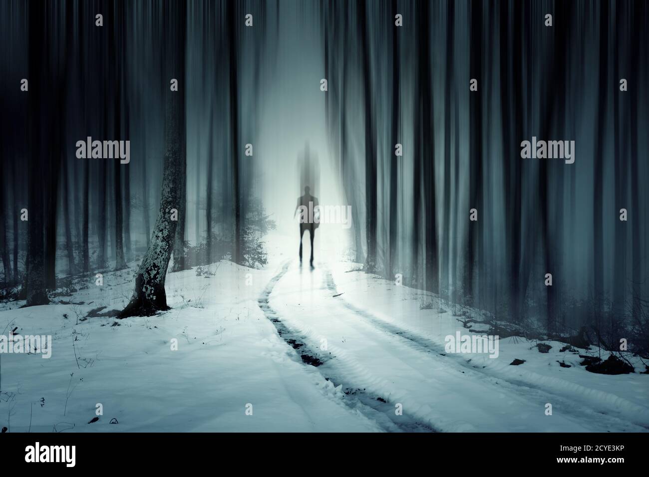 Mysterious man walking through a fairytale forest Stock Photo - Alamy