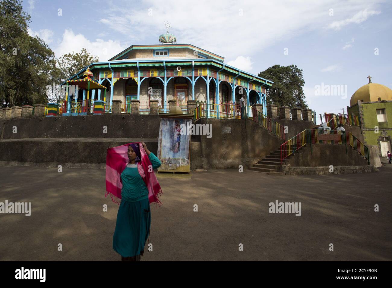A woman stands near Entoto Maryam church on the outskirts of Addis Ababa, Ethiopia, May 16, 2015. Daily life of people in Ethiopia, where elections are held this weekend, is portrayed in the east African nation's churches and mosques, coffee shops and markets both in the capital Addis Ababa and the walled town of Harar in the east. Ethiopia, home to nearly 100 million people, holds the first poll on Sunday since long-serving leader Meles Zenawi died in 2012. REUTERS/Siegfried Modola  PICTURE 13 OF 32 FOR WIDER IMAGE STORY 'SOCIETY AND FAITH IN ETHIOPIA' SEARCH 'MODOLA FAITH' FOR ALL IMAGES Stock Photo