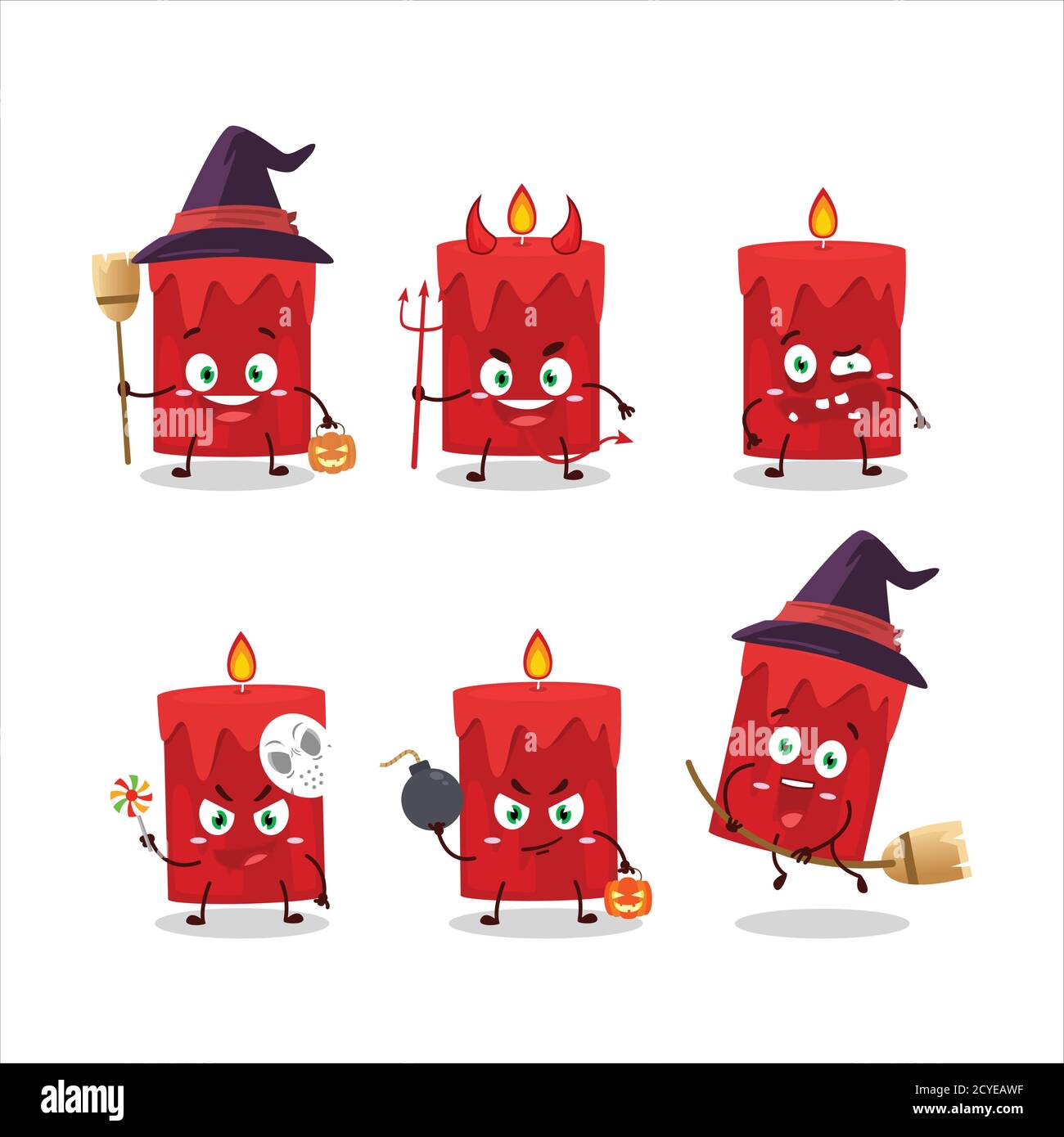 Halloween expression emoticons with cartoon character of red candle