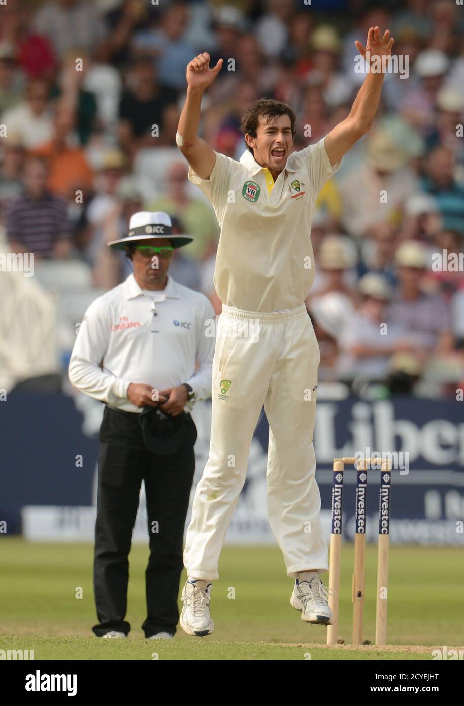 Australia S Ashton Agar Celebrates After England S Stuart Broad Edged The Ball To Michael Clarke But Umpire Aleem Dar Gave It Not Out During The First Ashes Cricket Test Match At Trent Bridge