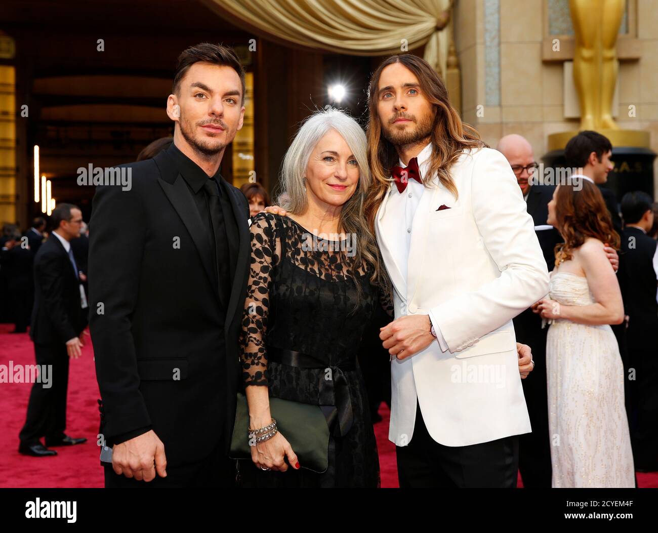 Jared Leto Best Supporting Actor Winner For His Role In Dallas Buyers Club And His Mother Constance Leto And Brother Shannon Leto Arrive On The Red Carpet At The 86th Academy Awards