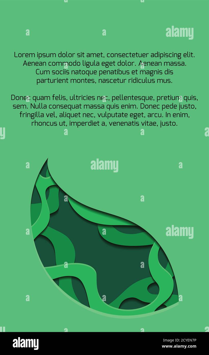 Green vertical banner with 3d tree leaf cut out from paper. Vector ...