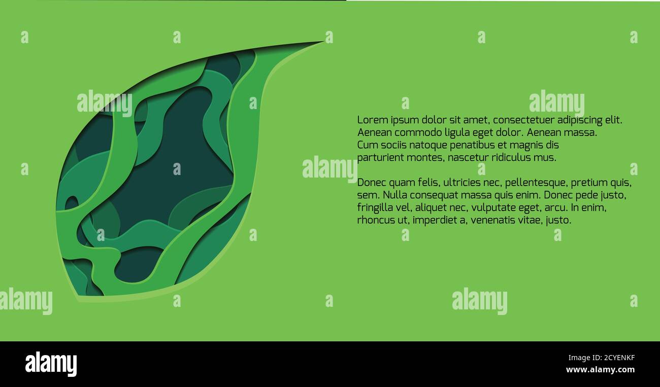 Green horizontal banner with 3d tree leaf cut out from paper. Vector ...