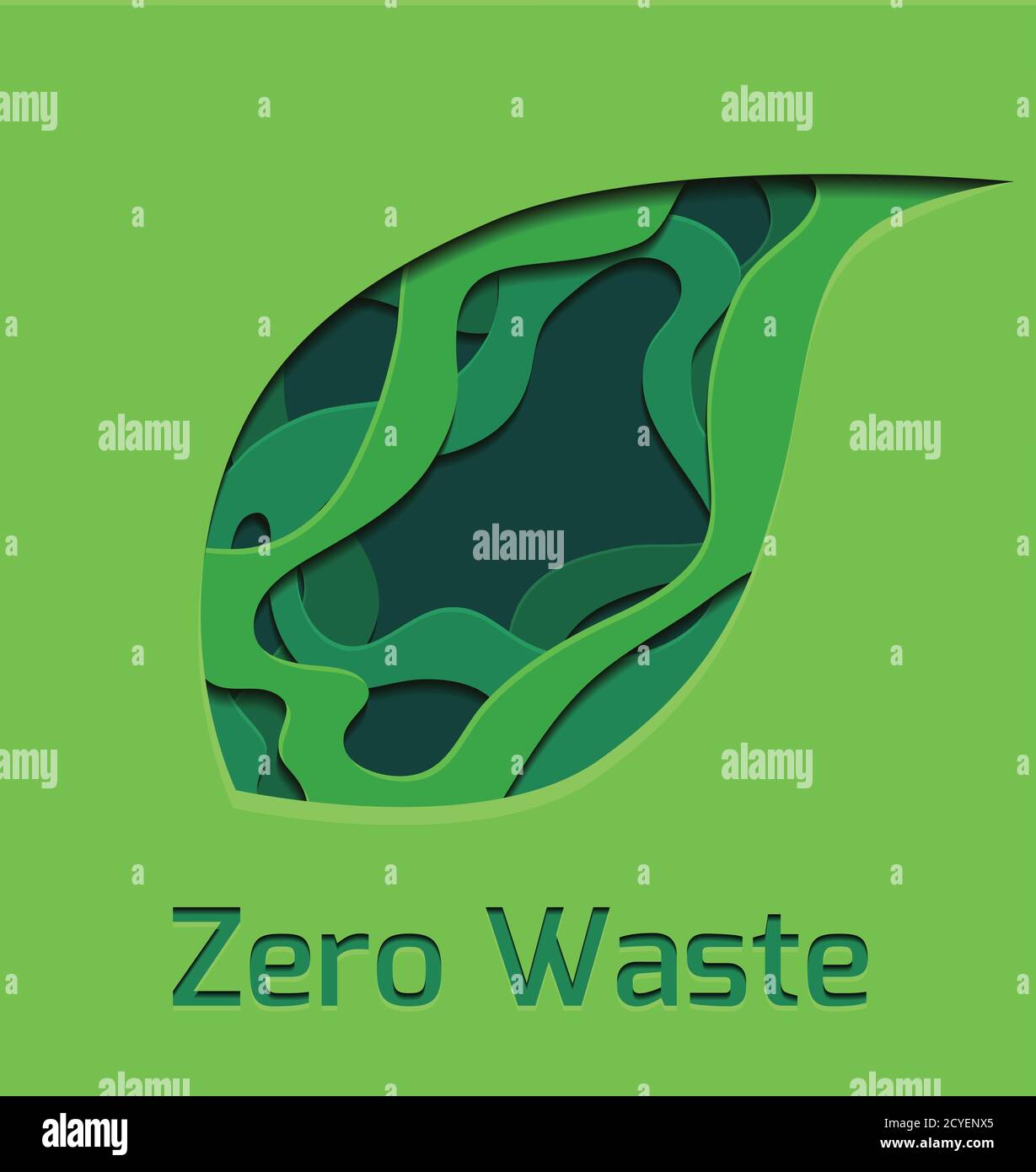 Set of green 3d tree leaf cut out from paper. Zero waste. Vector ...