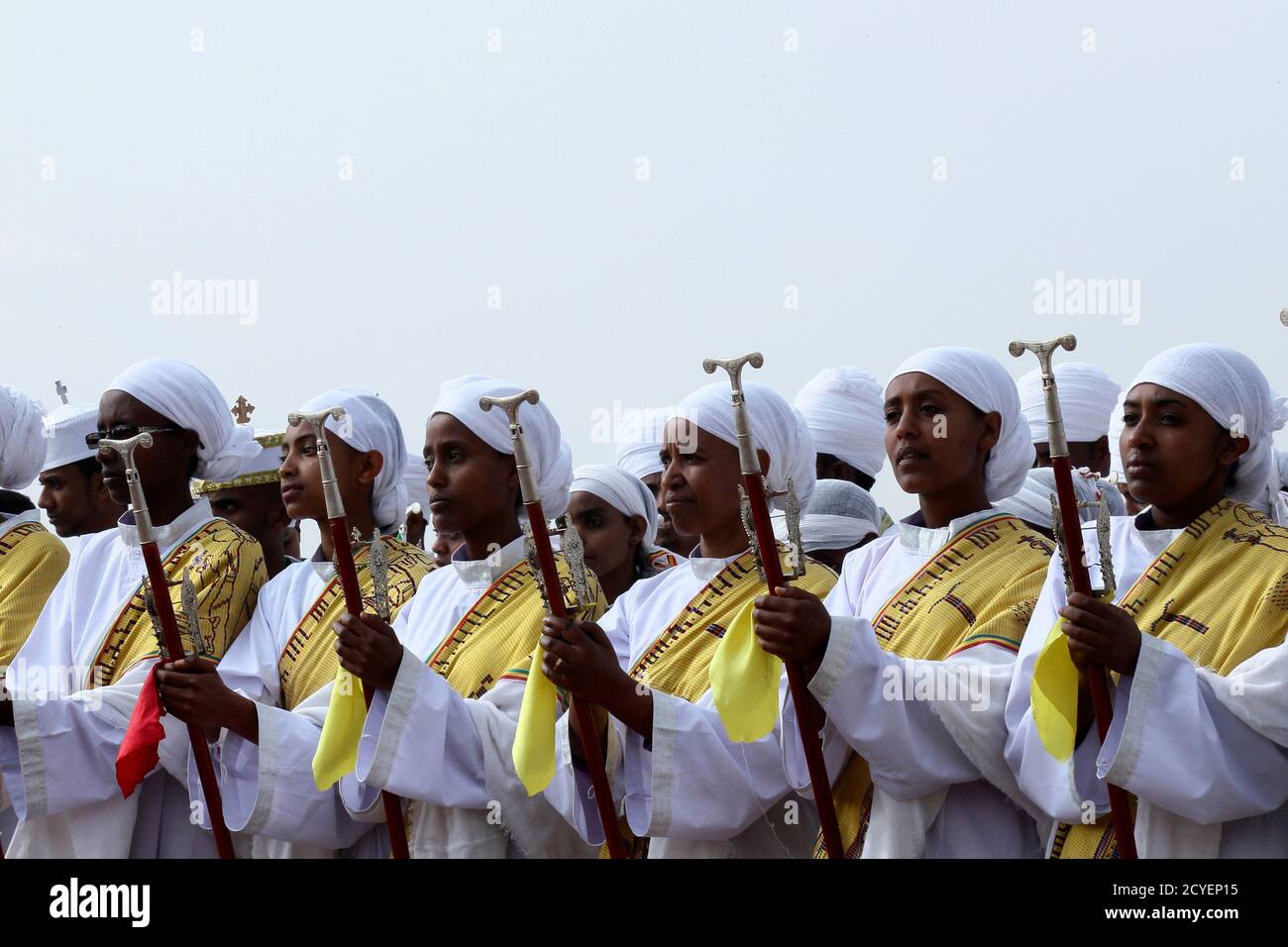 Ethiopian Orthodox worshippers take part in the annual Epiphany celebrations called "Timket" in Addis Ababa January 19, 2015. "Timket" commemorates Jesus Christ's baptism in the Jordan River by John the Baptist. REUTERS/Tiksa Negeri (ETHIOPIA - Tags: RELIGION SOCIETY) Stock Photo