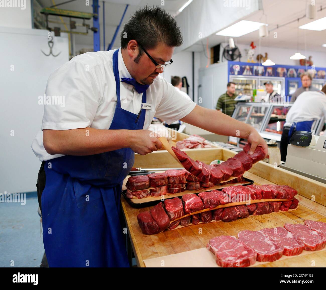 clayton colliou a butcher at bon ton meat market works with choice cuts of alberta beef in calgary alberta october 3 2012 bon ton stated it was not effected by the recent ecoli outbreak as they get their meat from select smaller producers e coli a strain of which can cause sickness or even death is widely present in meat processing plants and regulators require packers to control the bacteria within certain levels ecoli can be killed by thoroughly cooking meat reuterstodd korol canada tags food health 2CYF1G3
