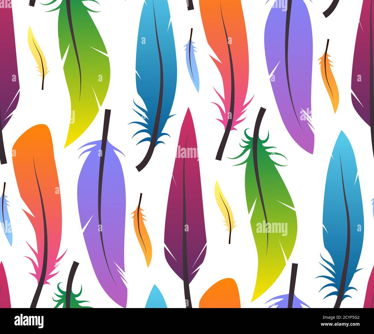 Seamless pattern with colorful different feathers on white background ...