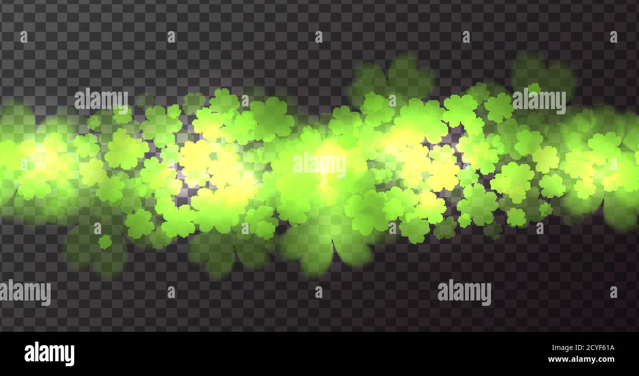 Seamless border with fourleaf clover and sparkle. St.Patricks Day. Vector element for covers, frames and your design Stock Vector