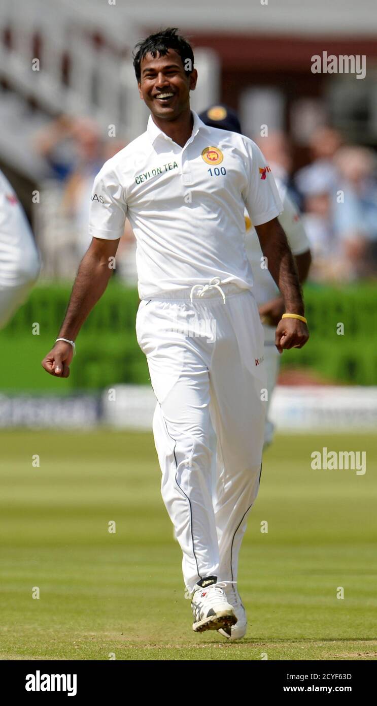 Sri Lanka S Nuwan Kulasekara Smiles After Dismissing England S Alastair Cook During The First Cricket Test Match