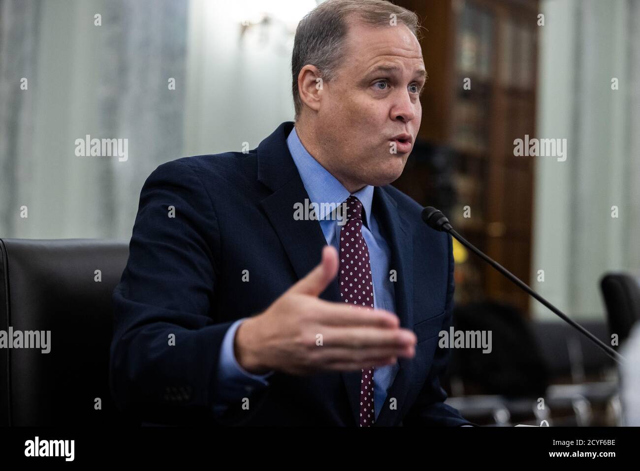 NASA Administrator Jim Bridenstine testifies on Capitol Hill, in Washington, September, 30, 2020, before the Senate Commerce, and Transportation Committee on NASA missions, programs, and future plans.Credit: Graeme Jennings/Pool via CNP | usage worldwide Stock Photo