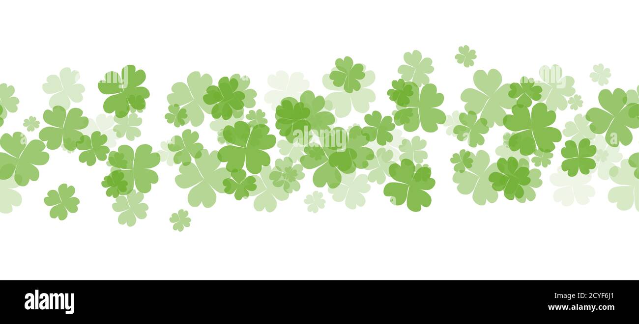 Seamless border with fourleaf clover and sparkle. St.Patricks Day. Vector element for covers, frames and your design Stock Vector