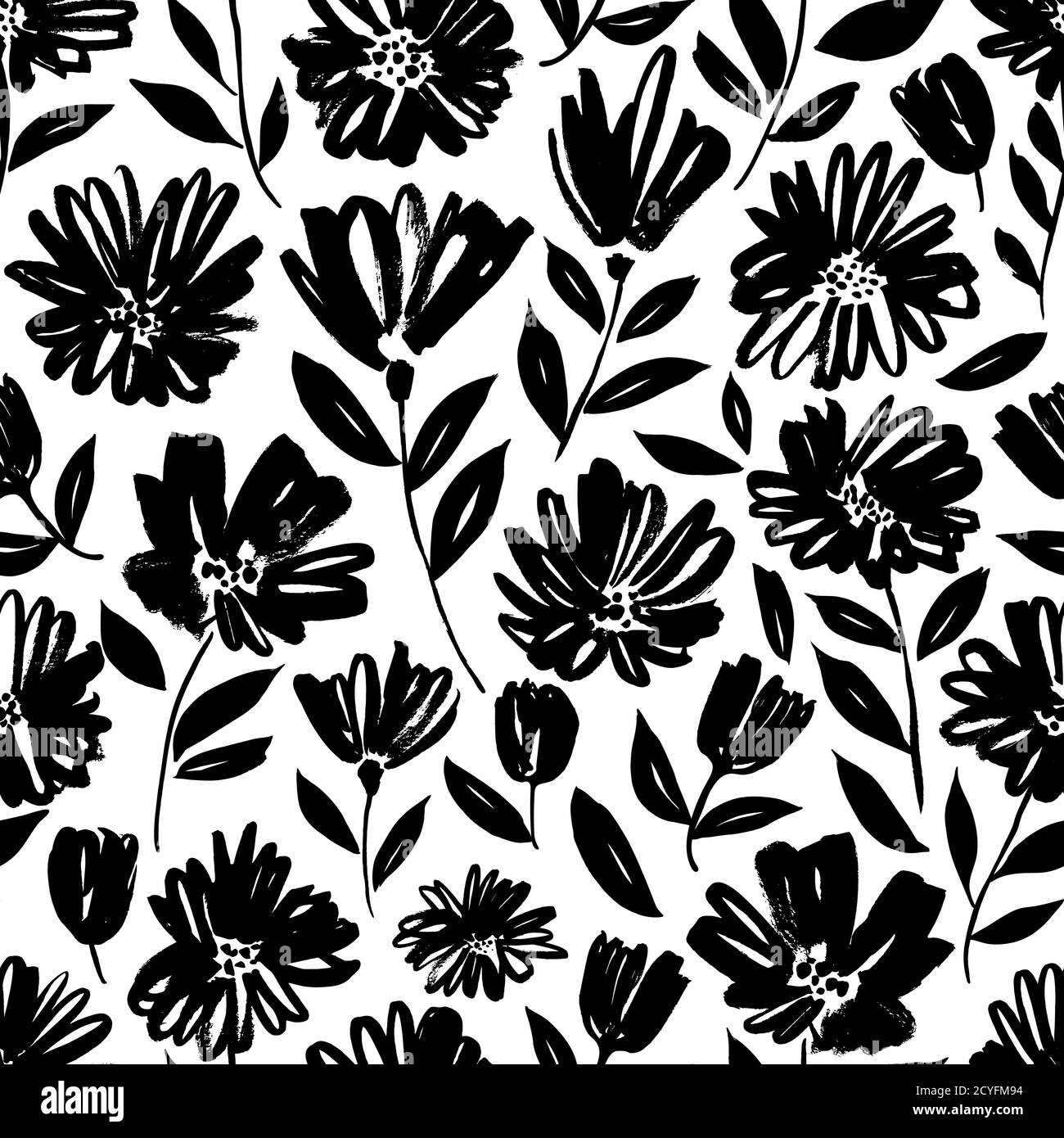 Brush flower vector seamless pattern.  Stock Vector