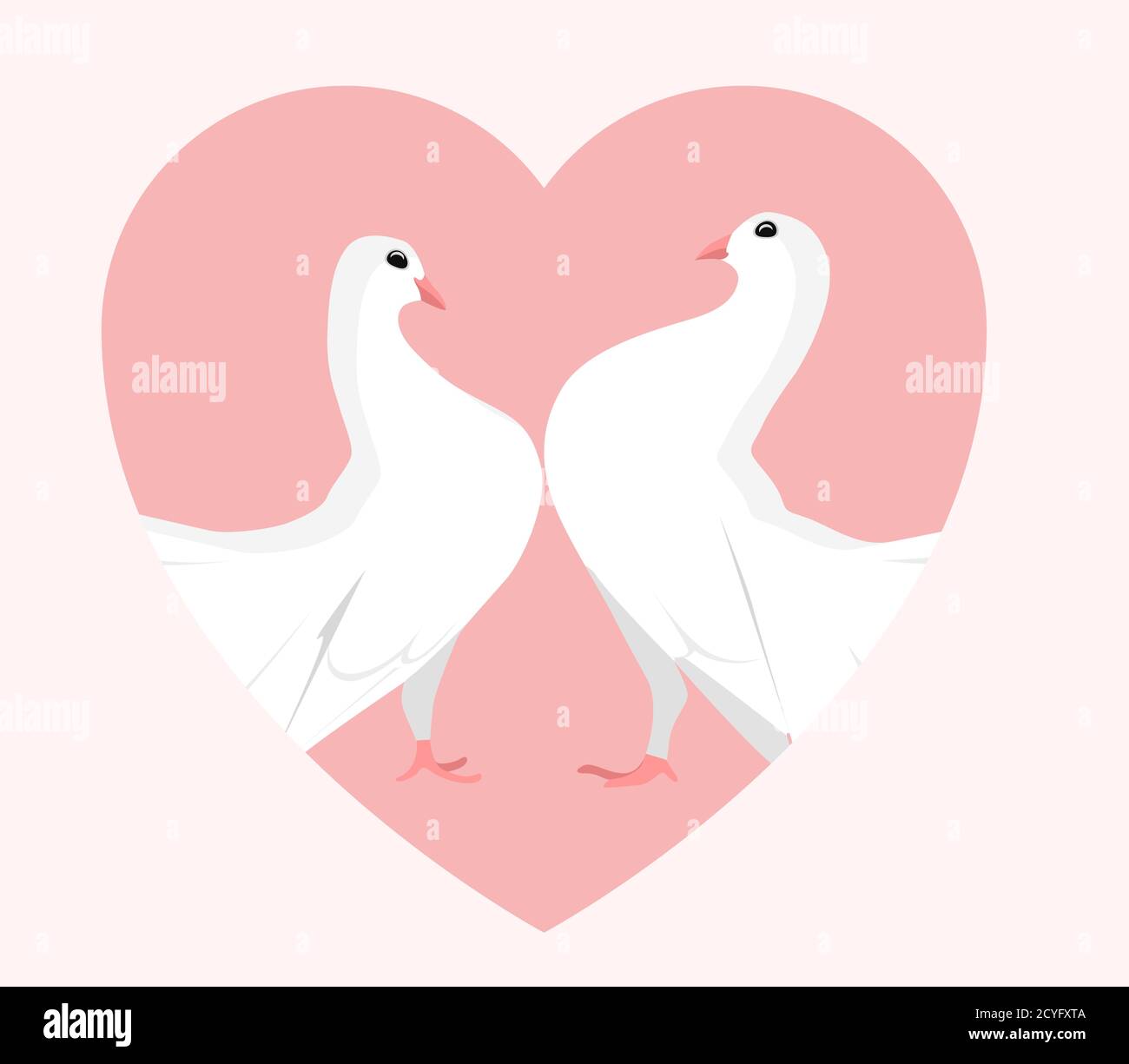 Illustration of white doves in the heart. Lovers. Valentine Day. Vector element for postcards and your creativity Stock Vector