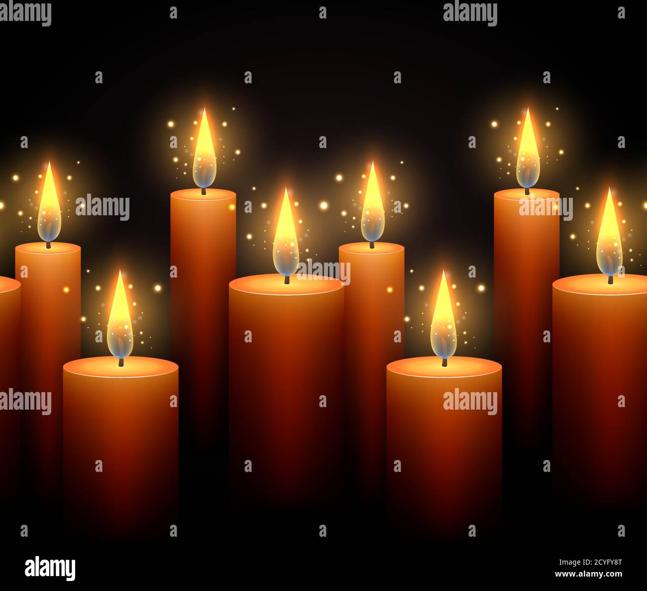 Seamless border with luminous candles on a dark background. Vector border for your creativity Stock Vector