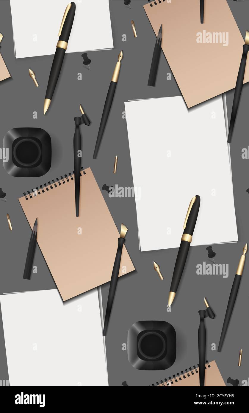 Seamless texture with realistic stationery. Vector pattern for your creativity Stock Vector