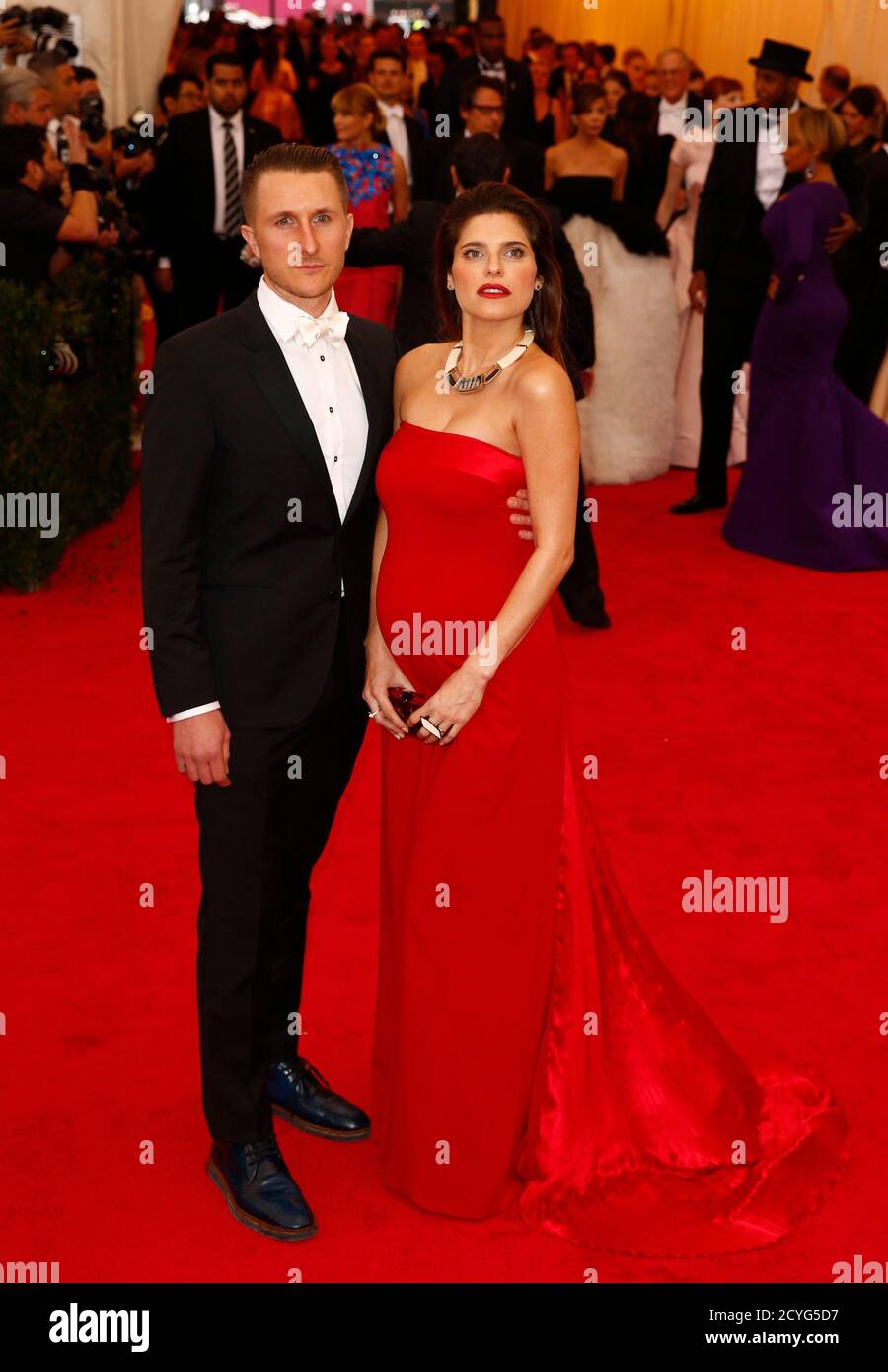 Actress Lake Bell and her husband Scott Campbell arrive at the Metropolitan Museum of Art Costume Institute Gala Benefit celebrating the opening of 'Charles James: Beyond Fashion' in Upper Manhattan, New York, May 5, 2014.   REUTERS/Lucas Jackson (UNITED STATES  - Tags: ENTERTAINMENT FASHION) Stock Photo