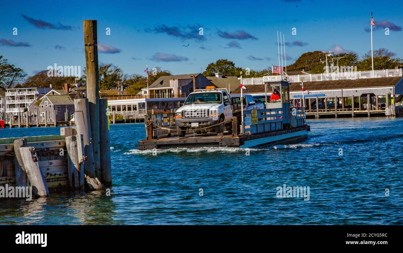 Martha's Vineyard, Massachusetts October 21, 2018 Car ferry crosses