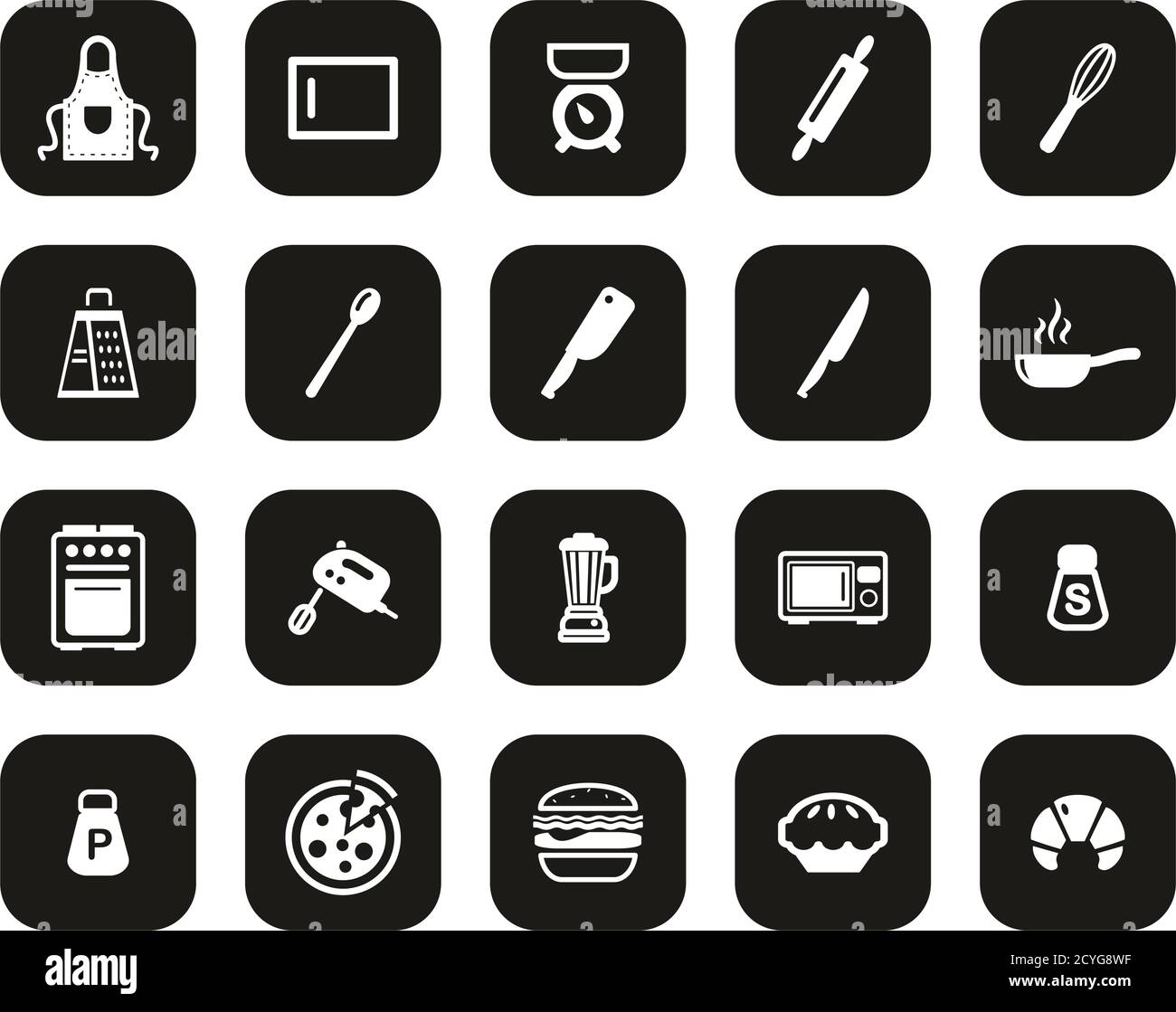 Baking Or Cooking Icons White On Black Flat Design Set Big Stock Vector ...