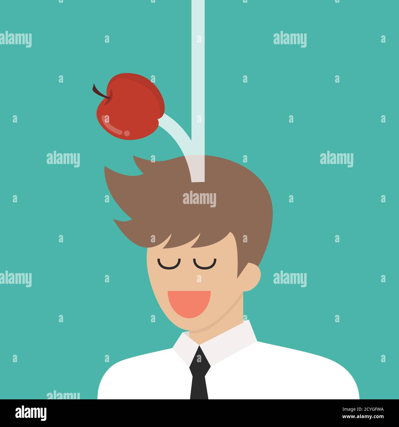 Apple falling dawn to the businessman head. Vector illustration Stock Vector