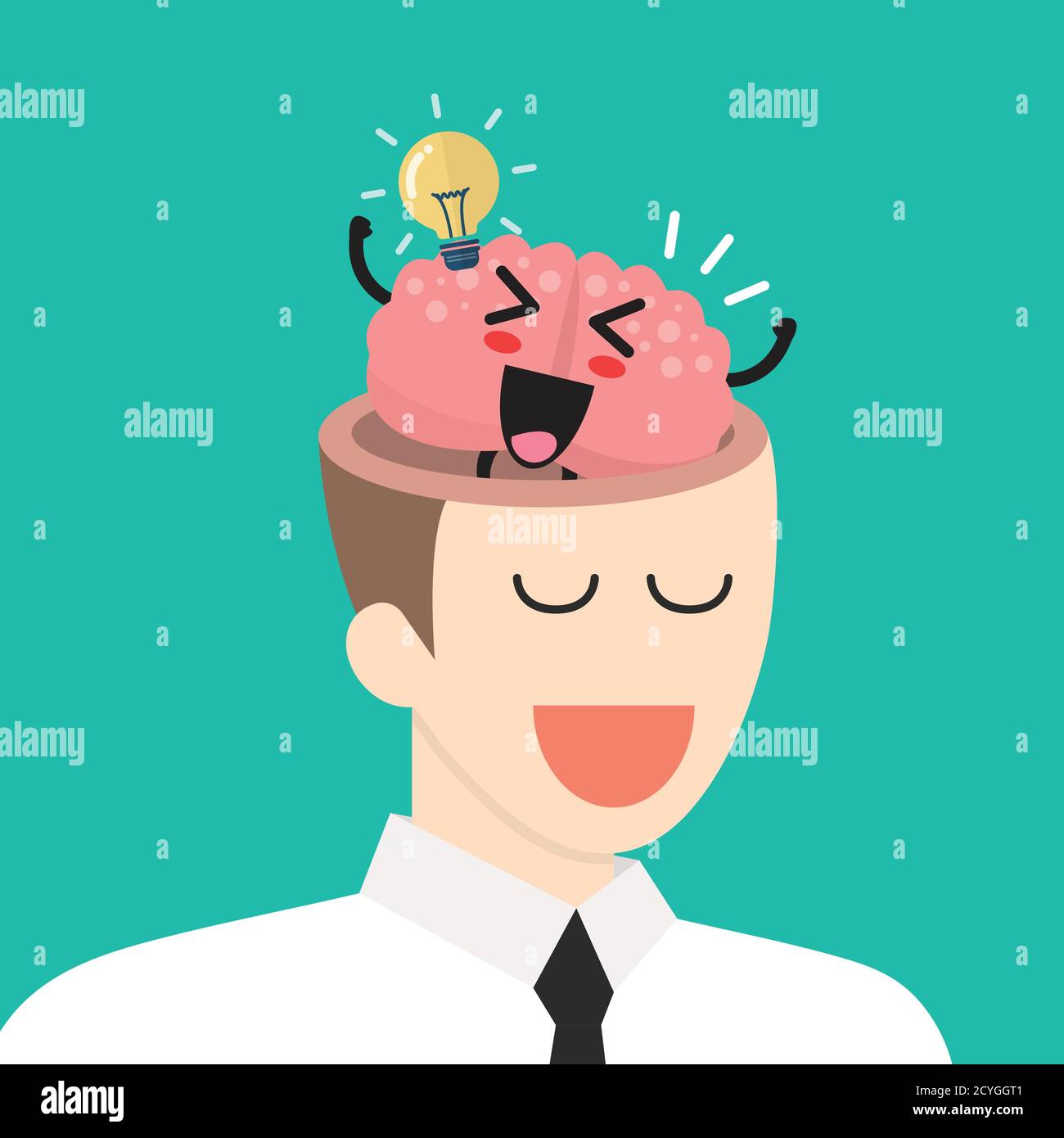 Great idea from brain in businessman head. Business idea concept vector illustration Stock Vector