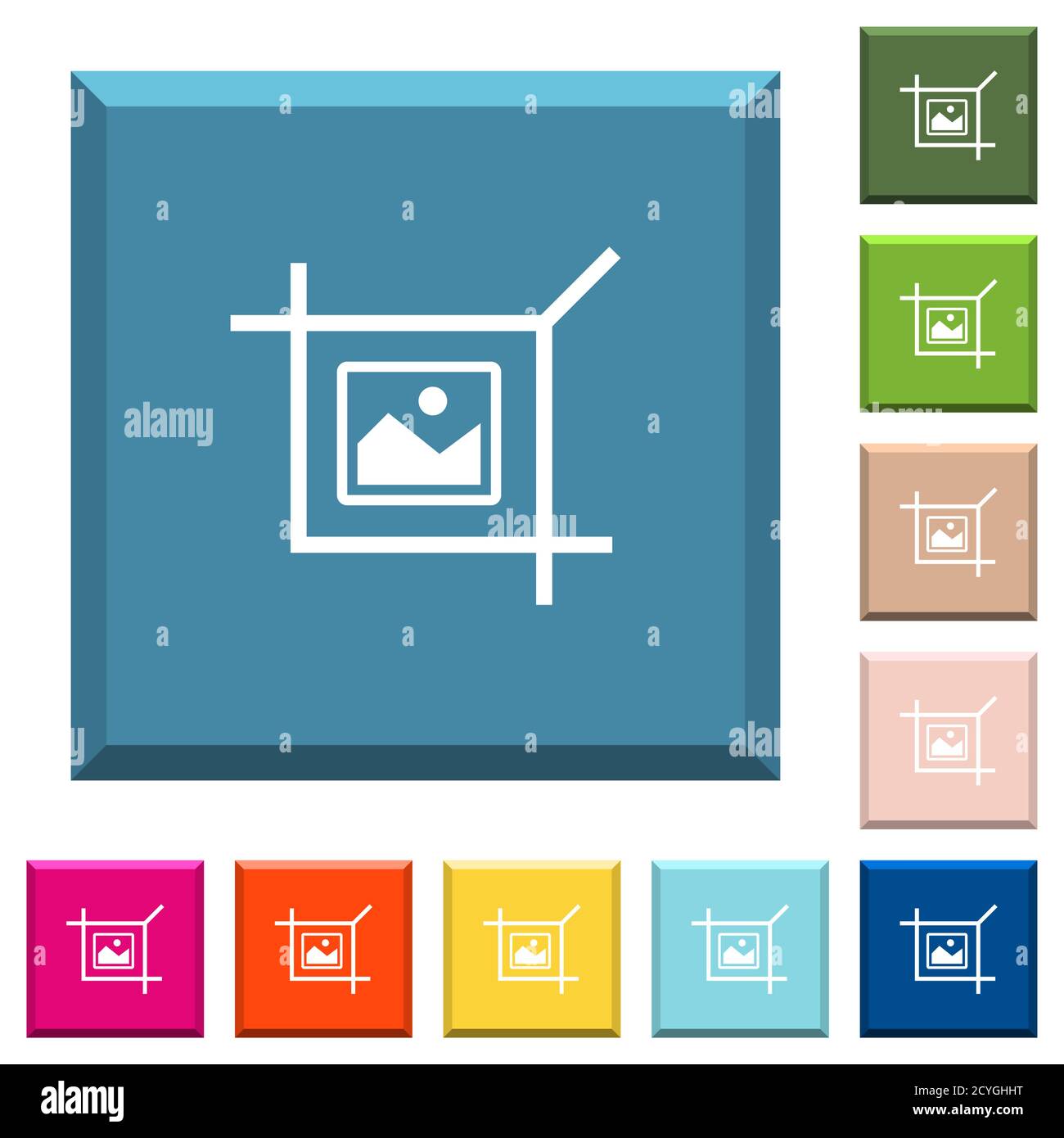 Crop picture white icons on edged square buttons in various trendy ...