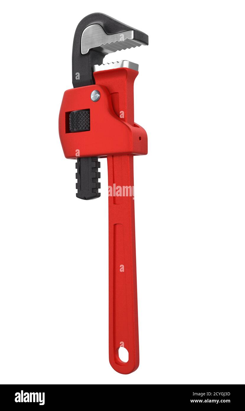 Adjustable pipe wrench, spanner or plumbing tool isolated on white