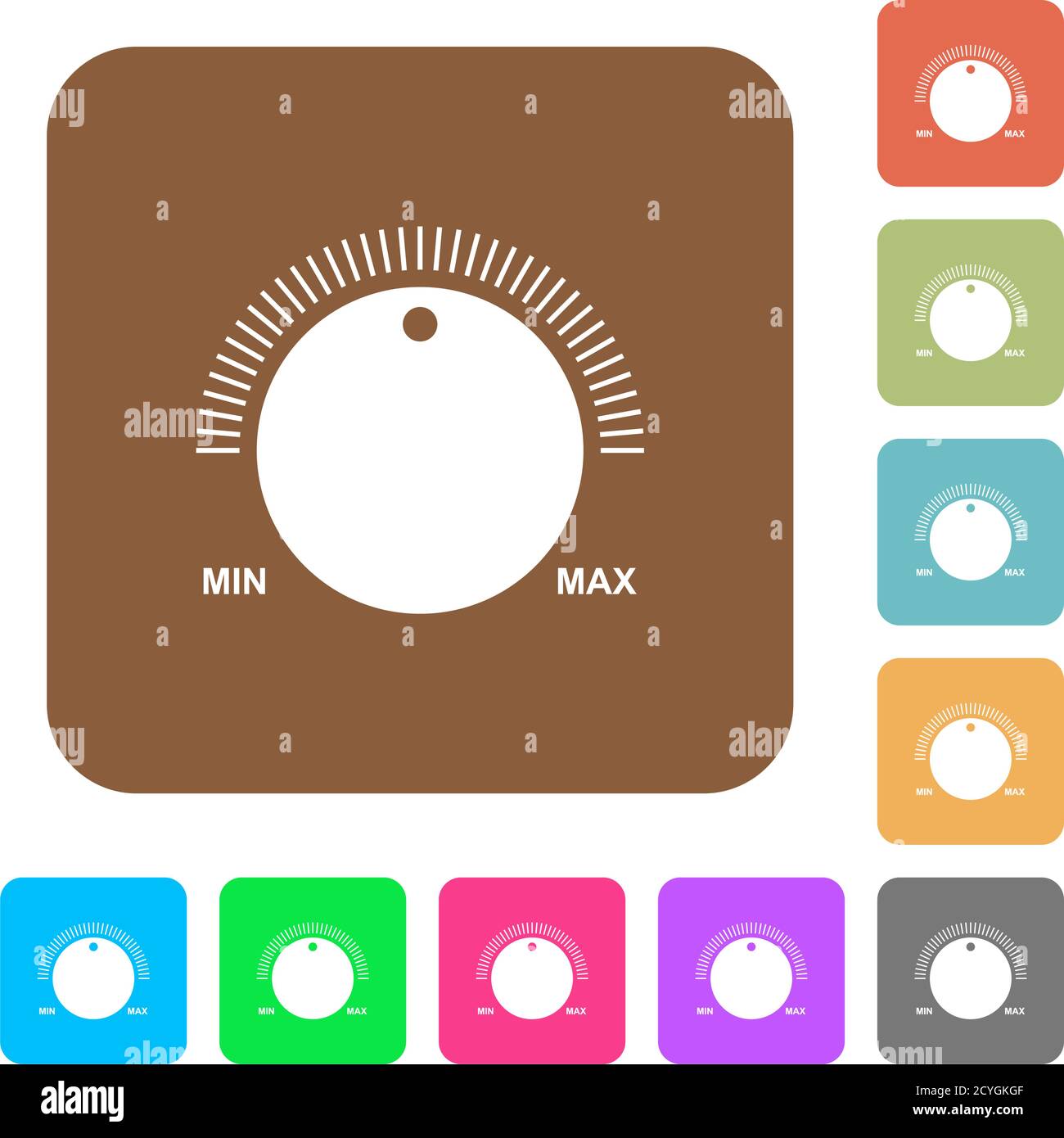 Volume control with captions flat icons on rounded square vivid color ...