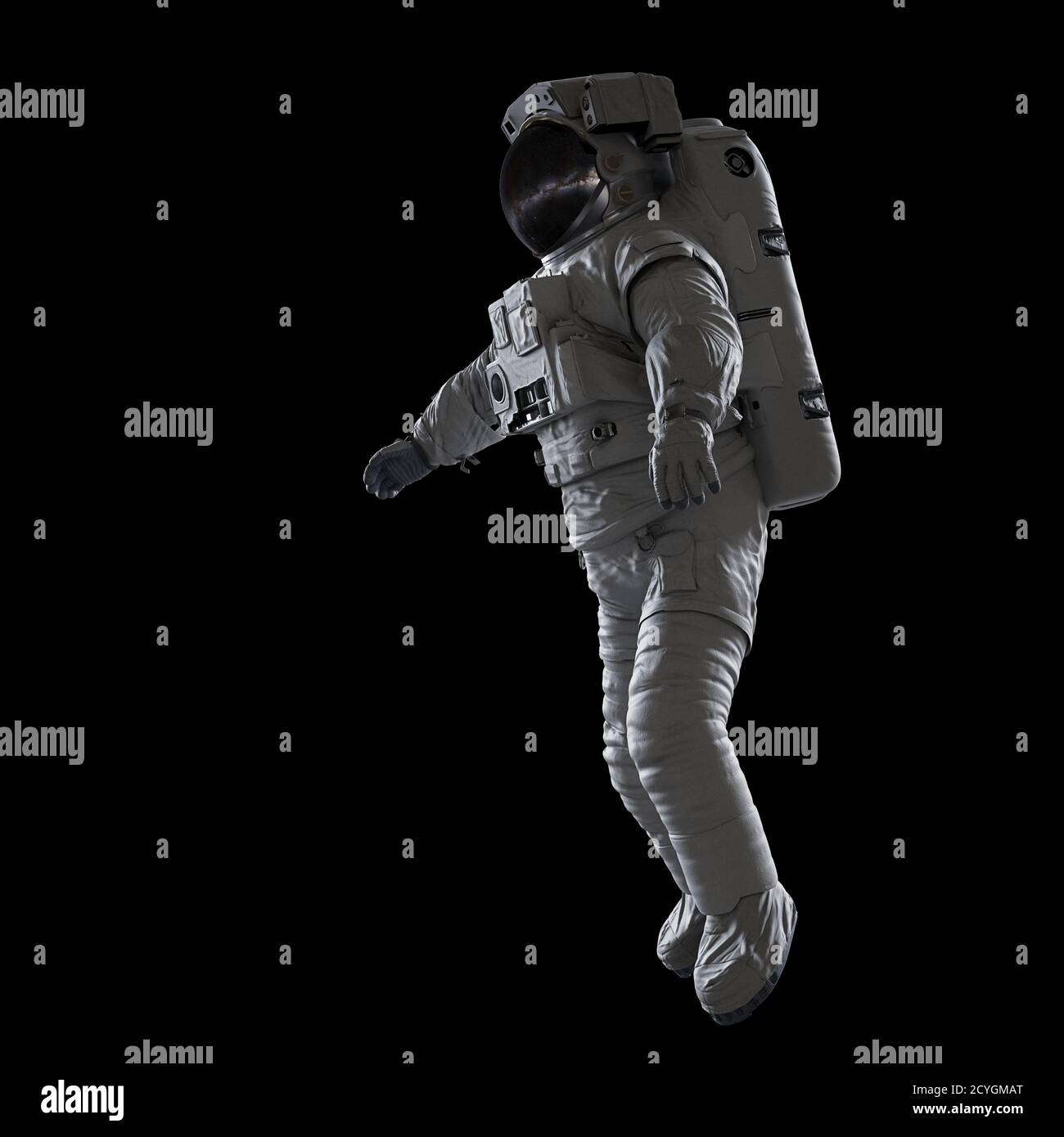 astronaut flying in outer space, isolated on black background Stock ...